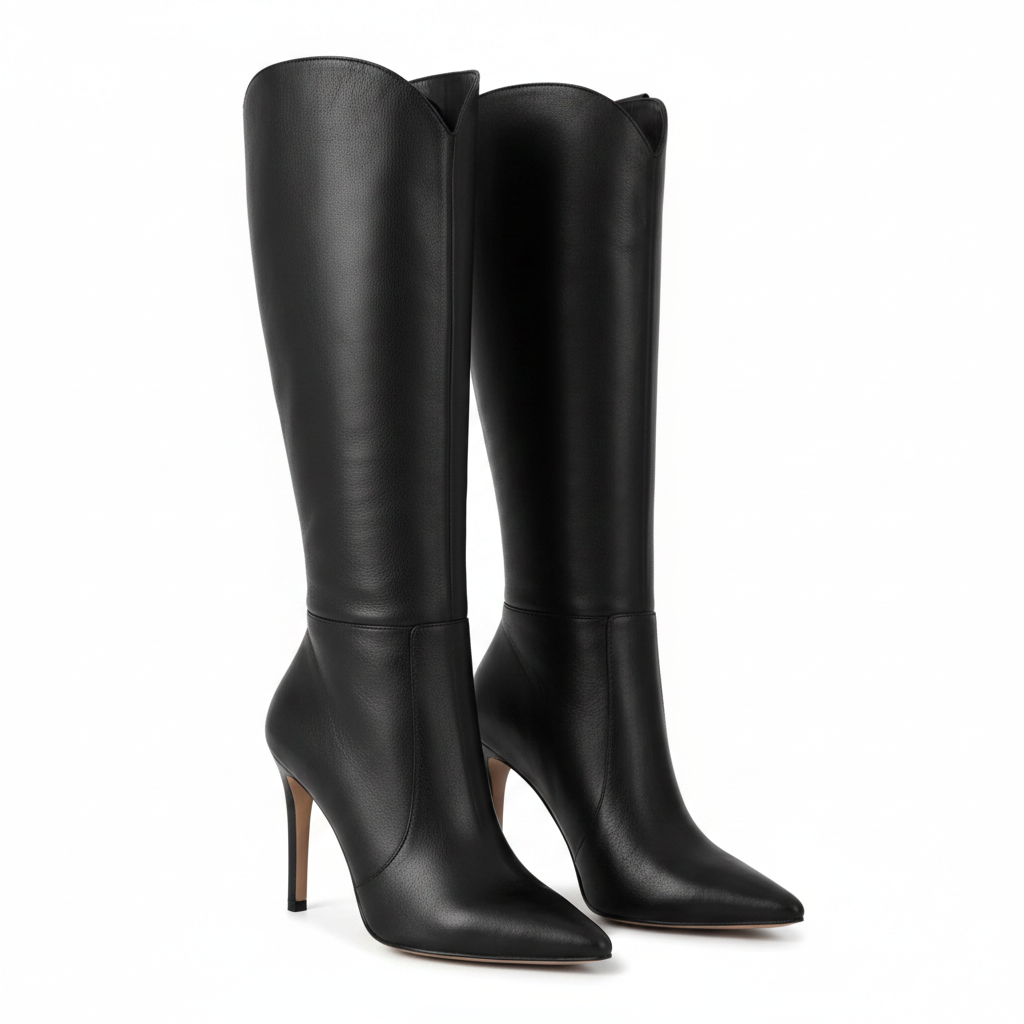 Black Knee High Boots for Women - Elegant High Heel Long Leather Boots for Chic Style 2