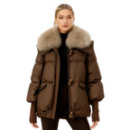 Black Puffer Jacket for Women with Detachable Fur Collar – Water-Resistant Long Puffer Coat 0