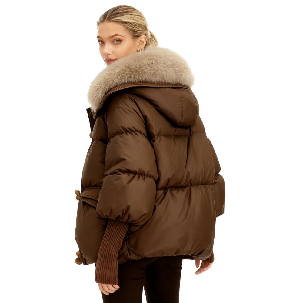 Black Puffer Jacket for Women with Detachable Fur Collar – Water-Resistant Long Puffer Coat 2