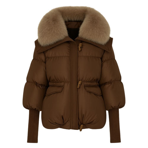 Black Puffer Jacket for Women with Detachable Fur Collar – Water-Resistant Long Puffer Coat 3