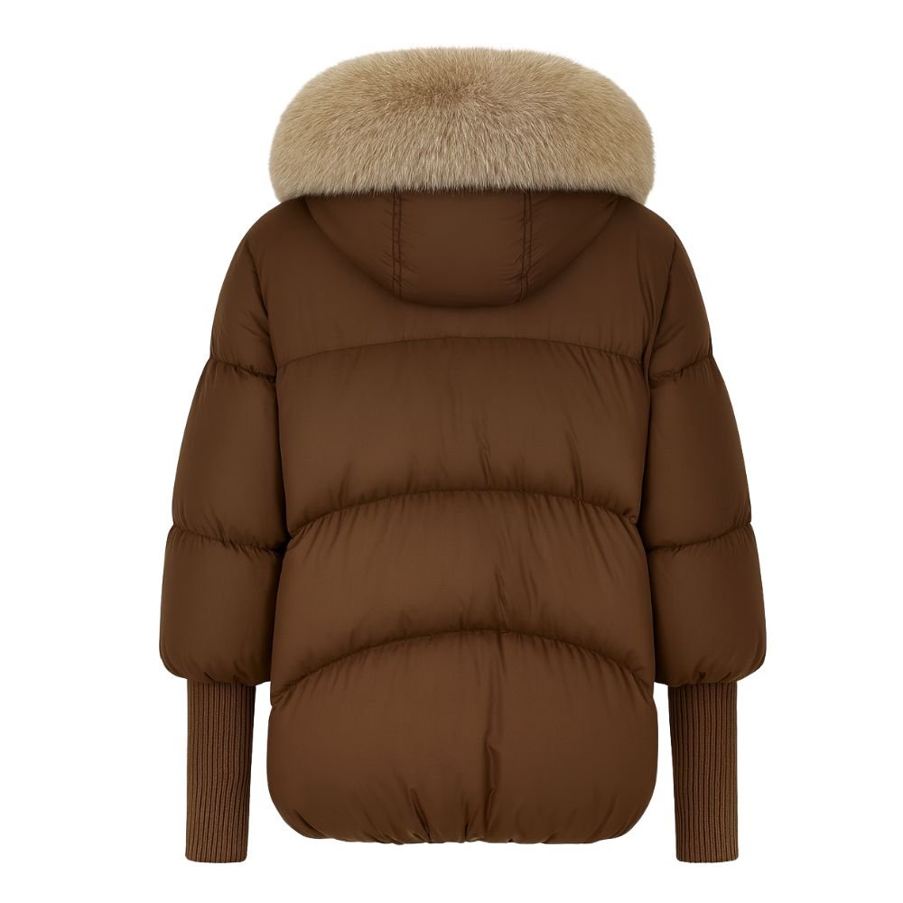 Black Puffer Jacket for Women with Detachable Fur Collar – Water-Resistant Long Puffer Coat 4