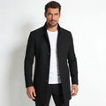 Black Wool Blend Overcoat for Men – Tailored Winter Coat with Minimalist Design, Knee-Length Outerwear 0