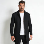 Black Wool Blend Overcoat for Men – Tailored Winter Coat with Minimalist Design, Knee-Length Outerwear 0