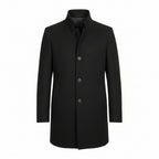 Black Wool Blend Overcoat for Men – Tailored Winter Coat with Minimalist Design, Knee-Length Outerwear 1