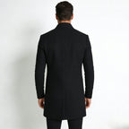 Black Wool Blend Overcoat for Men – Tailored Winter Coat with Minimalist Design, Knee-Length Outerwear 2