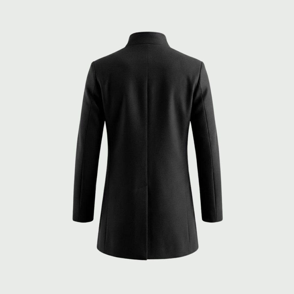 Black Wool Blend Overcoat for Men – Tailored Winter Coat with Minimalist Design, Knee-Length Outerwear 4