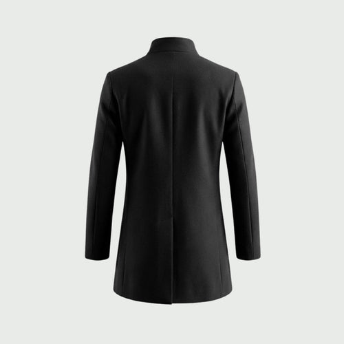 Black Wool Blend Overcoat for Men – Tailored Winter Coat with Minimalist Design, Knee-Length Outerwear 4