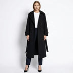Black Wool Trench Coat for Women with Wide Lapels and Satin Lining – Double-Breasted Warmth and Timeless Style 0