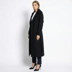 Black Wool Trench Coat for Women with Wide Lapels and Satin Lining – Double-Breasted Warmth and Timeless Style 1