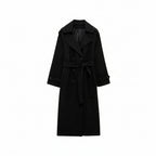 Black Wool Trench Coat for Women with Wide Lapels and Satin Lining – Double-Breasted Warmth and Timeless Style 3