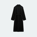 Black Wool Trench Coat for Women with Wide Lapels and Satin Lining – Double-Breasted Warmth and Timeless Style 4