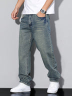 Casual Men's Jeans, Loose Fit Solid Color, Comfortable Cotton Blend with Practical Pockets, All-Season Wear 10