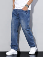 Casual Men's Jeans, Loose Fit Solid Color, Comfortable Cotton Blend with Practical Pockets, All-Season Wear 11