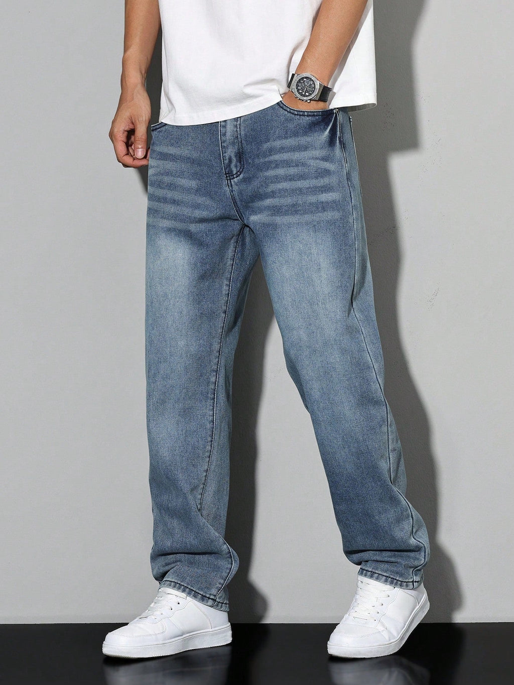 Casual Men's Jeans, Loose Fit Solid Color, Comfortable Cotton Blend with Practical Pockets, All-Season Wear 8