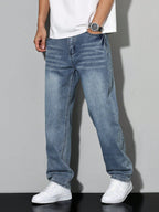 Casual Men's Jeans, Loose Fit Solid Color, Comfortable Cotton Blend with Practical Pockets, All-Season Wear 8
