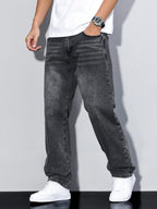 Casual Men's Jeans, Loose Fit Solid Color, Comfortable Cotton Blend with Practical Pockets, All-Season Wear 9