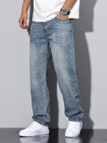 Casual Washed Men's Jeans, Straight Leg Fit, Cotton Blend, Comfortable All-Season Wear, Practical Pockets 0