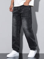 Casual Washed Men's Jeans, Straight Leg Fit, Cotton Blend, Comfortable All-Season Wear, Practical Pockets 10