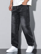 Casual Washed Men's Jeans, Straight Leg Fit, Cotton Blend, Comfortable All-Season Wear, Practical Pockets 2