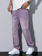 Casual Washed Men's Jeans, Straight Leg Fit, Cotton Blend, Comfortable All-Season Wear, Practical Pockets 3