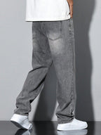 Casual Washed Men's Jeans, Straight Leg Fit, Cotton Blend, Comfortable All-Season Wear, Practical Pockets 6