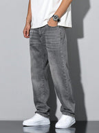 Casual Washed Men's Jeans, Straight Leg Fit, Cotton Blend, Comfortable All-Season Wear, Practical Pockets 7