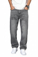 Casual Washed Men's Jeans, Straight Leg Fit, Cotton Blend, Comfortable All-Season Wear, Practical Pockets 8