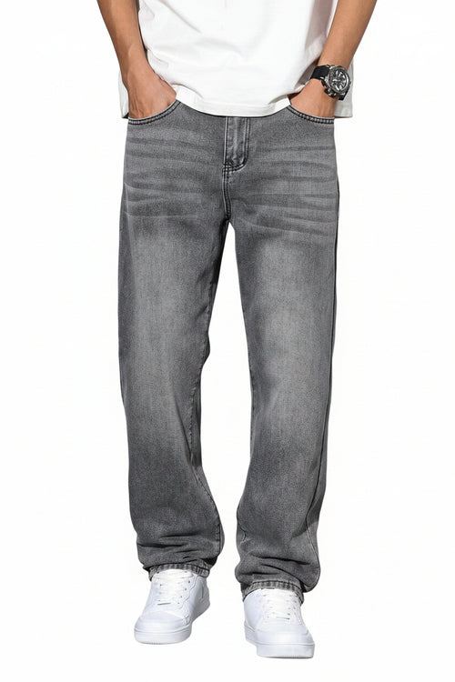 Casual Washed Men's Jeans, Straight Leg Fit, Cotton Blend, Comfortable All-Season Wear, Practical Pockets 8