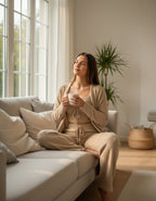 Dames Pyjama Set van Pluche Fleece – Winter Pyjama met Crop Top, Lange Broek en Jas, Perfect voor Matching Pyjama Feesten 0