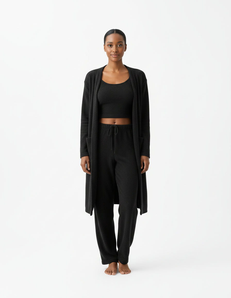 Dames Pyjama Set van Pluche Fleece – Winter Pyjama met Crop Top, Lange Broek en Jas, Perfect voor Matching Pyjama Feesten 5