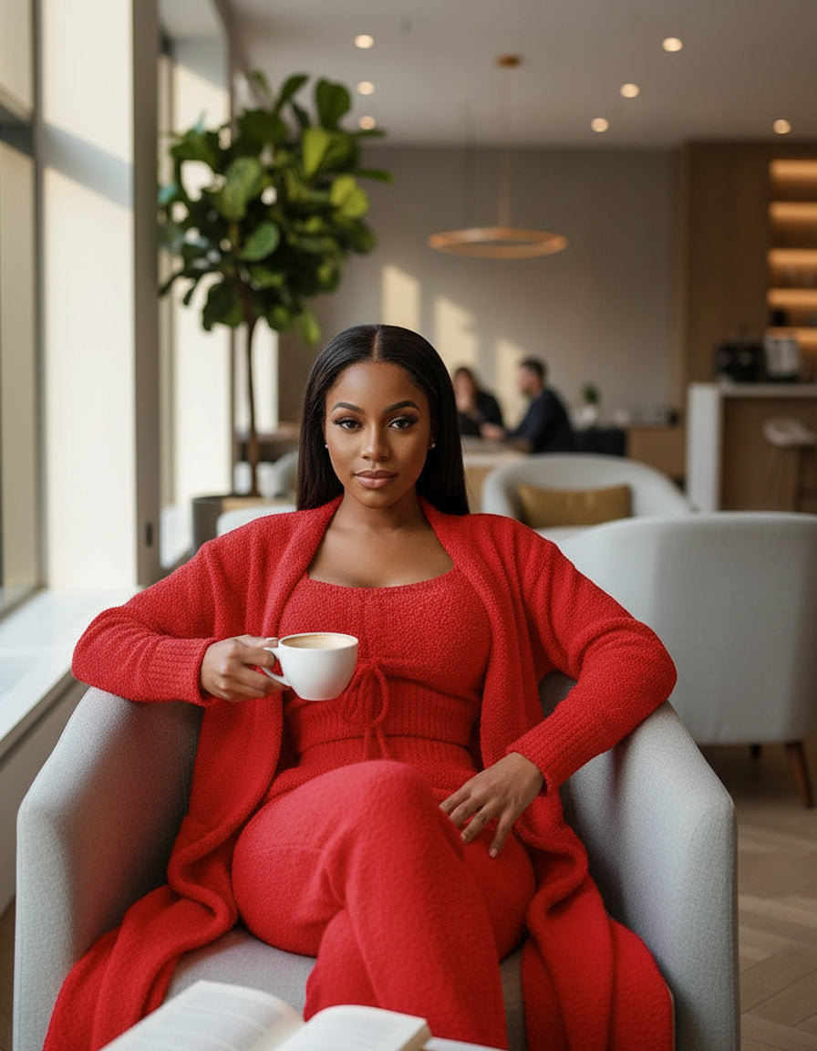 Dames Pyjama Set van Pluche Fleece – Winter Pyjama met Crop Top, Lange Broek en Jas, Perfect voor Matching Pyjama Feesten 7