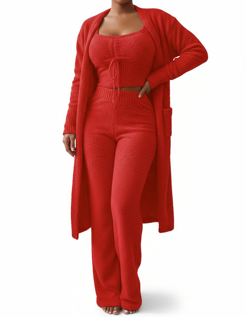 Dames Pyjama Set van Pluche Fleece – Winter Pyjama met Crop Top, Lange Broek en Jas, Perfect voor Matching Pyjama Feesten 9