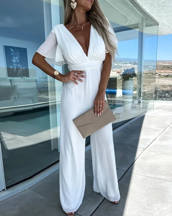 Feestelijke Jumpsuit met Ruchemouwen en Wijde Pijpen – Elegante en Trendy Uitstraling in Hoogwaardig Materiaal 4