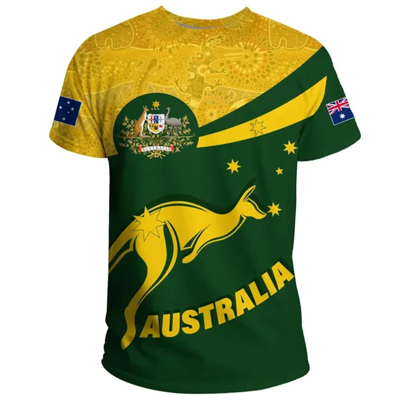 Men's 3D Printed Australia Flag T-Shirt, Short Sleeve Loose Fit Tee, Comfortable Cotton Blend Summer Shirt 0