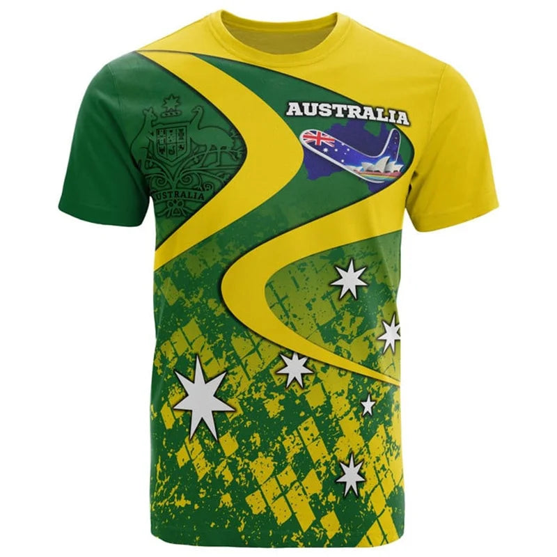 Men's 3D Printed Australia Flag T-Shirt, Short Sleeve Loose Fit Tee, Comfortable Cotton Blend Summer Shirt 2