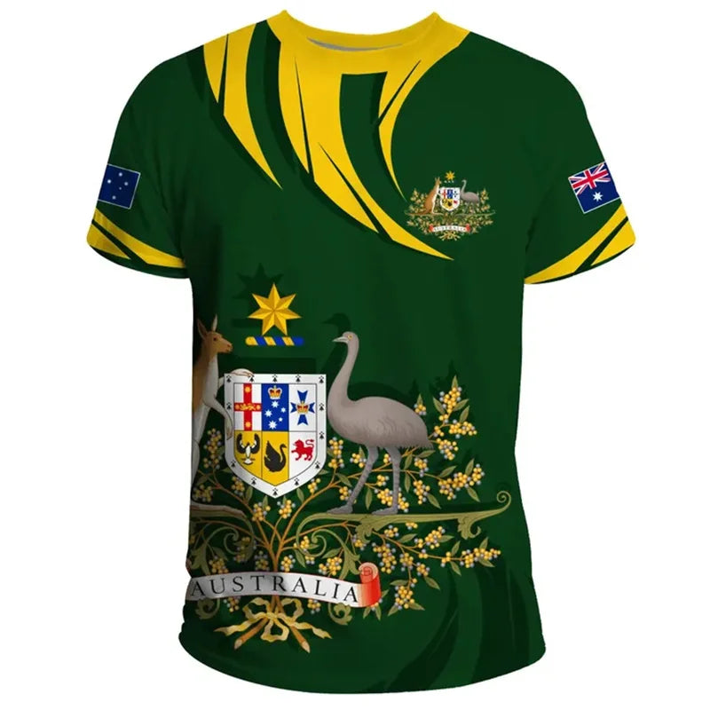Men's 3D Printed Australia Flag T-Shirt, Short Sleeve Loose Fit Tee, Comfortable Cotton Blend Summer Shirt 7
