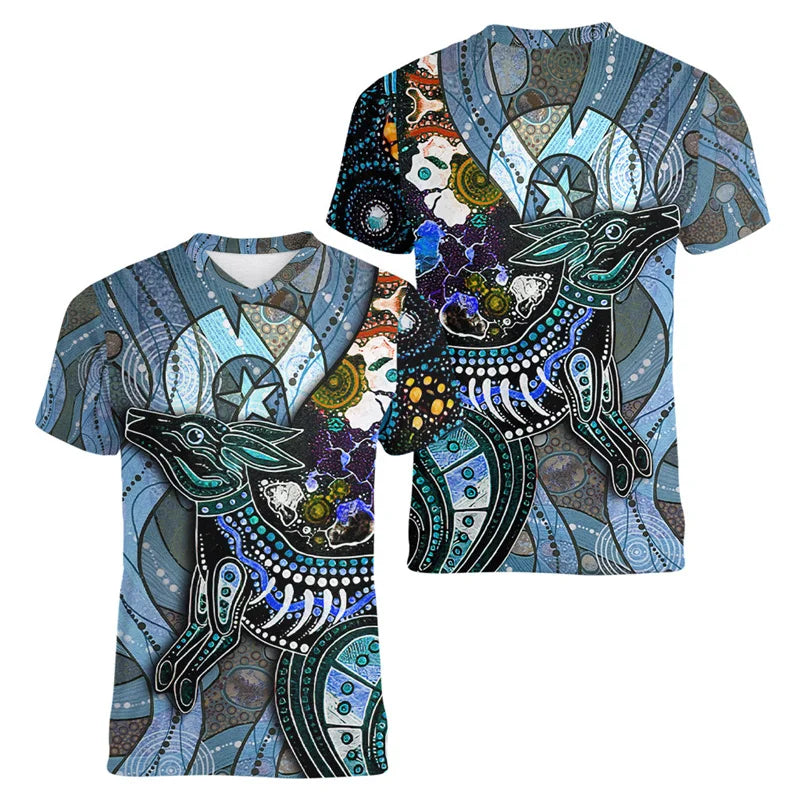 Men's 3D Printed Kangaroo Pattern T-Shirt – Short Sleeve V-Neck Casual Tee, Lightweight Fabric, Available in Multiple Sizes 2