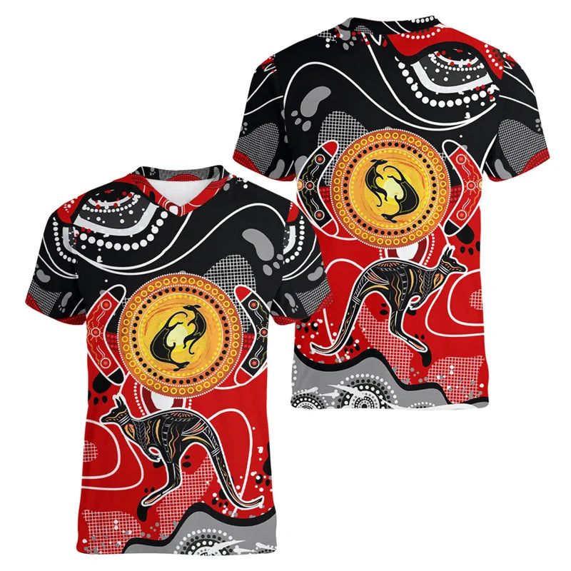 Men's 3D Printed Kangaroo Pattern T-Shirt – Short Sleeve V-Neck Casual Tee, Lightweight Fabric, Available in Multiple Sizes 3