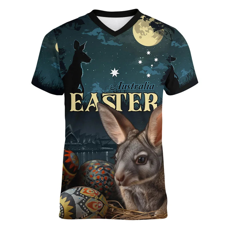 Men's 3D Printed Kangaroo Pattern T-Shirt – Short Sleeve V-Neck Casual Tee, Lightweight Fabric, Available in Multiple Sizes 6
