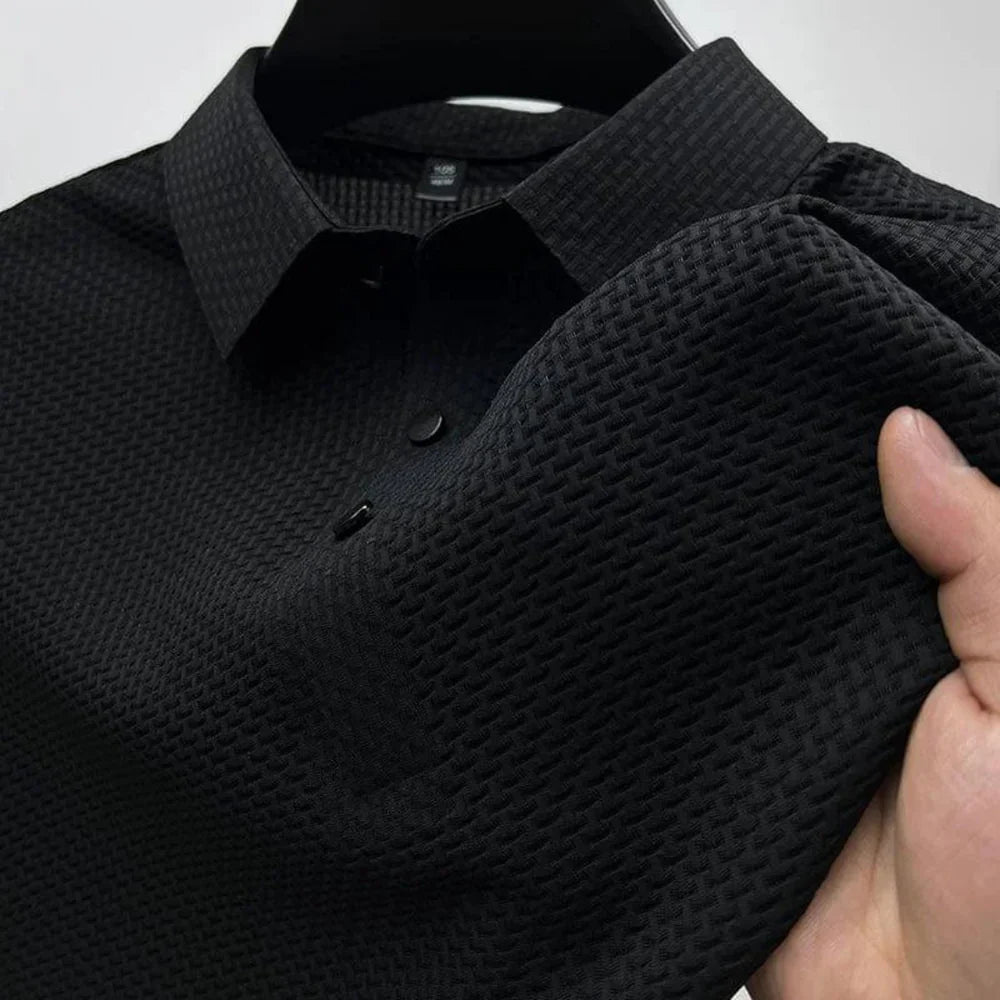Men's Anti-Crease Polo Shirt, Lightweight Breathable Short Sleeve Top, Classic Collar, Sizes S-4XL 0