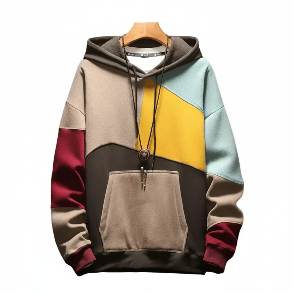 Men's Colorblock Hoodie with Adjustable Hood and Front Pocket – Casual and Trendy Sweatshirt for Fall and Winter 0