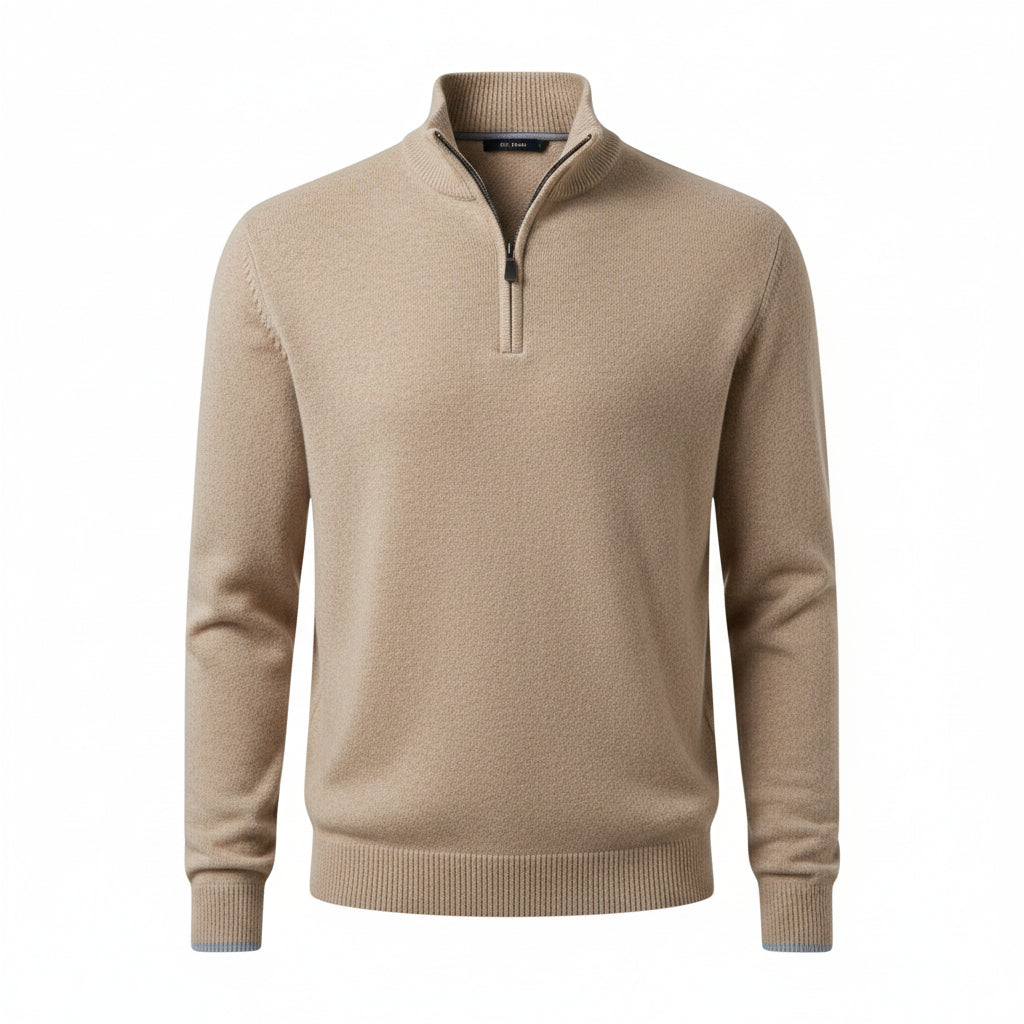Men's Half-Zip Sweater with Long Sleeves and Ribbed Finishes - Comfortable Knitted Pullover in Multiple Sizes 0