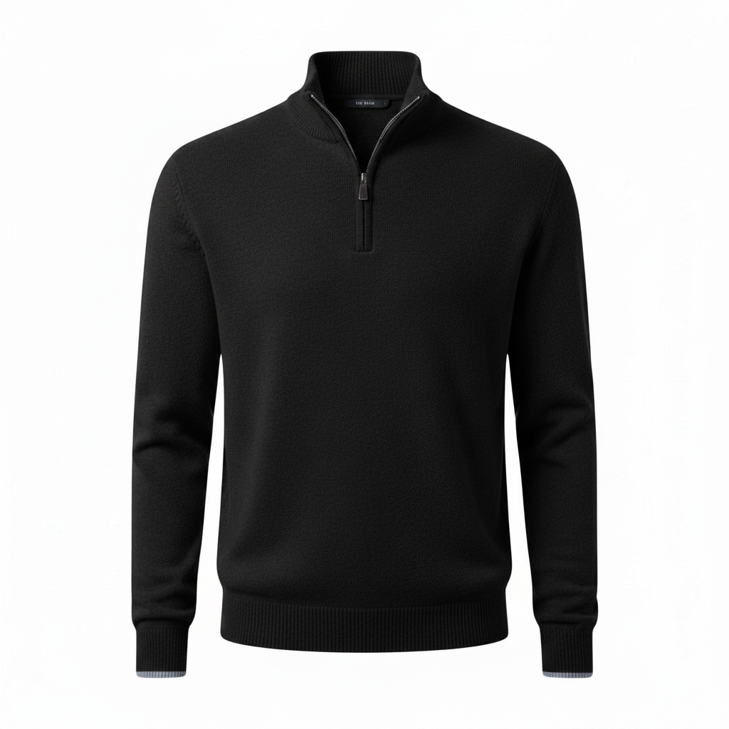 Men's Half-Zip Sweater with Long Sleeves and Ribbed Finishes - Comfortable Knitted Pullover in Multiple Sizes