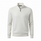 Men's Half-Zip Sweater with Long Sleeves and Ribbed Finishes - Comfortable Knitted Pullover in Multiple Sizes