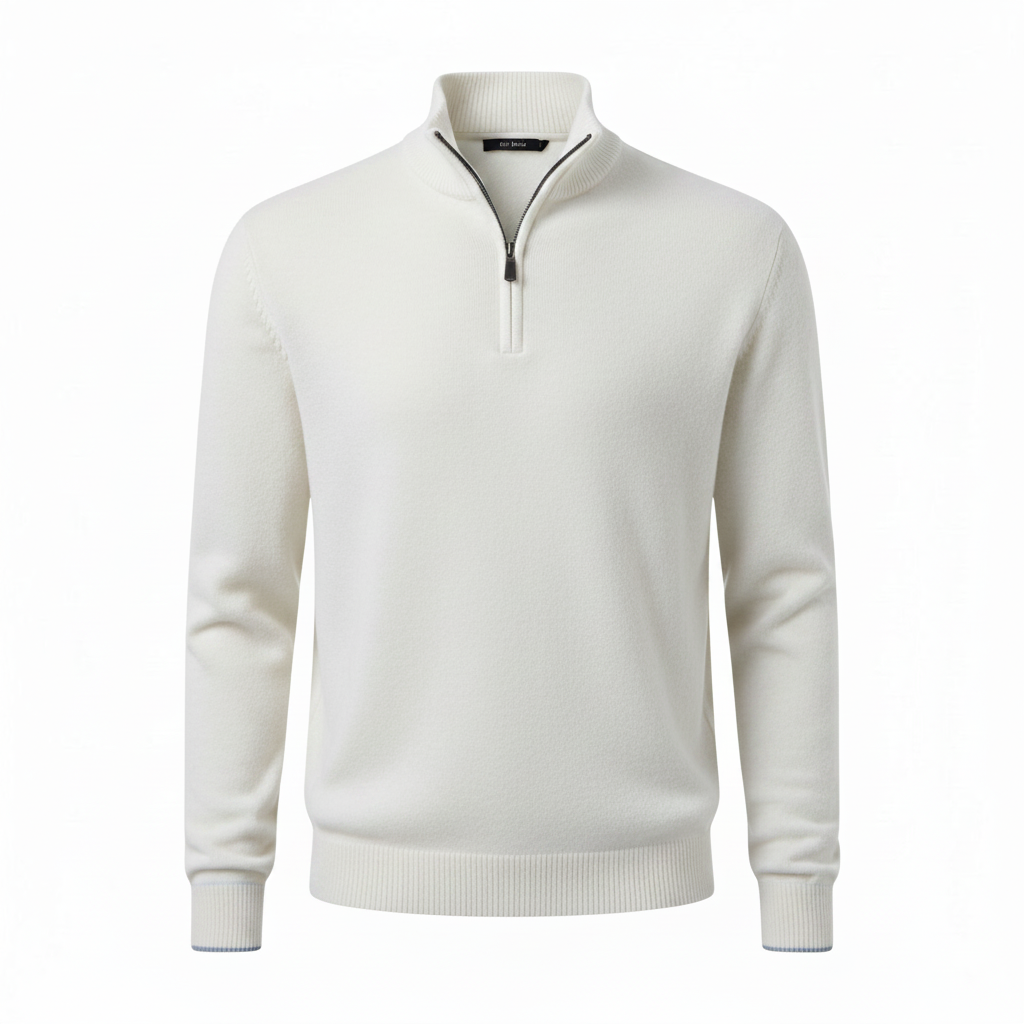 Men's Half-Zip Sweater with Long Sleeves and Ribbed Finishes - Comfortable Knitted Pullover in Multiple Sizes