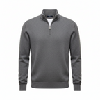 Men's Half-Zip Sweater with Long Sleeves and Ribbed Finishes - Comfortable Knitted Pullover in Multiple Sizes