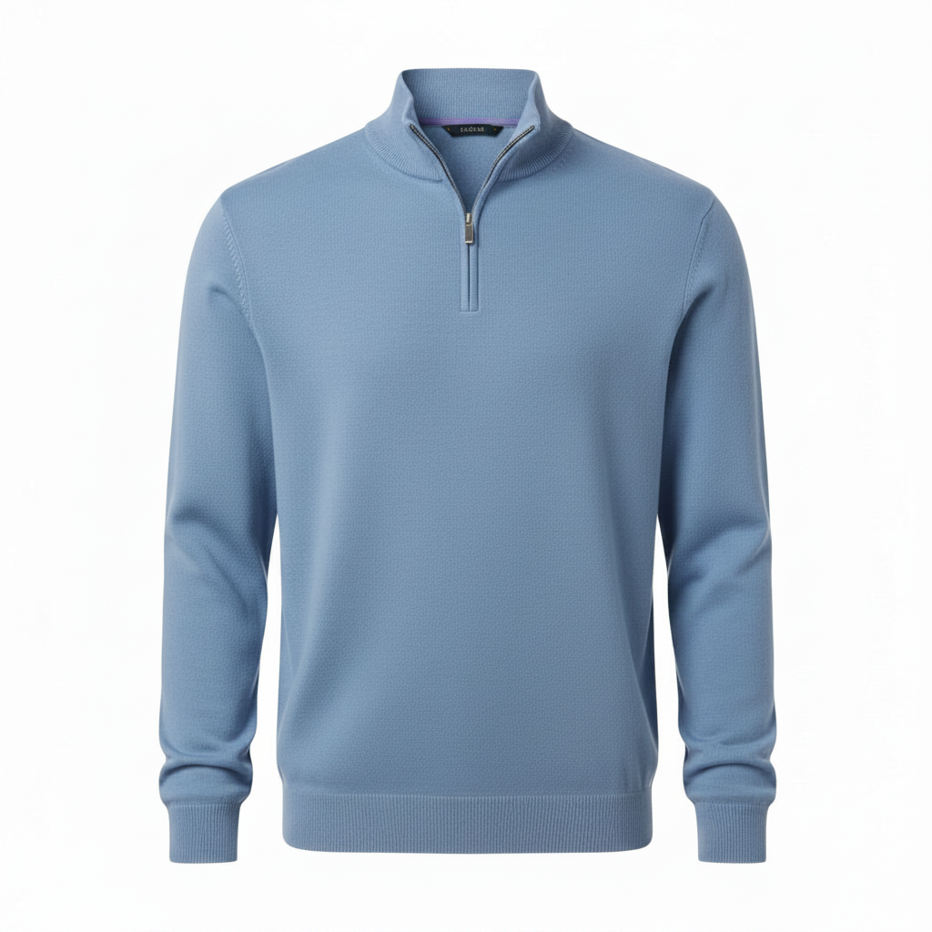 Men's Half-Zip Sweater with Long Sleeves and Ribbed Finishes - Comfortable Knitted Pullover in Multiple Sizes