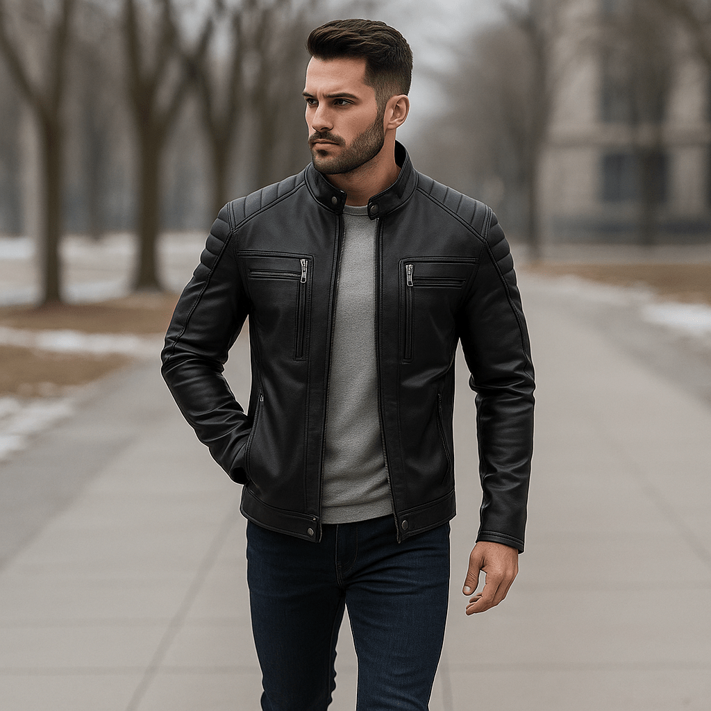 Men's Leather Jacket with Stand-Up Collar – Durable PU Leather for Autumn and Winter Casual Wear 0