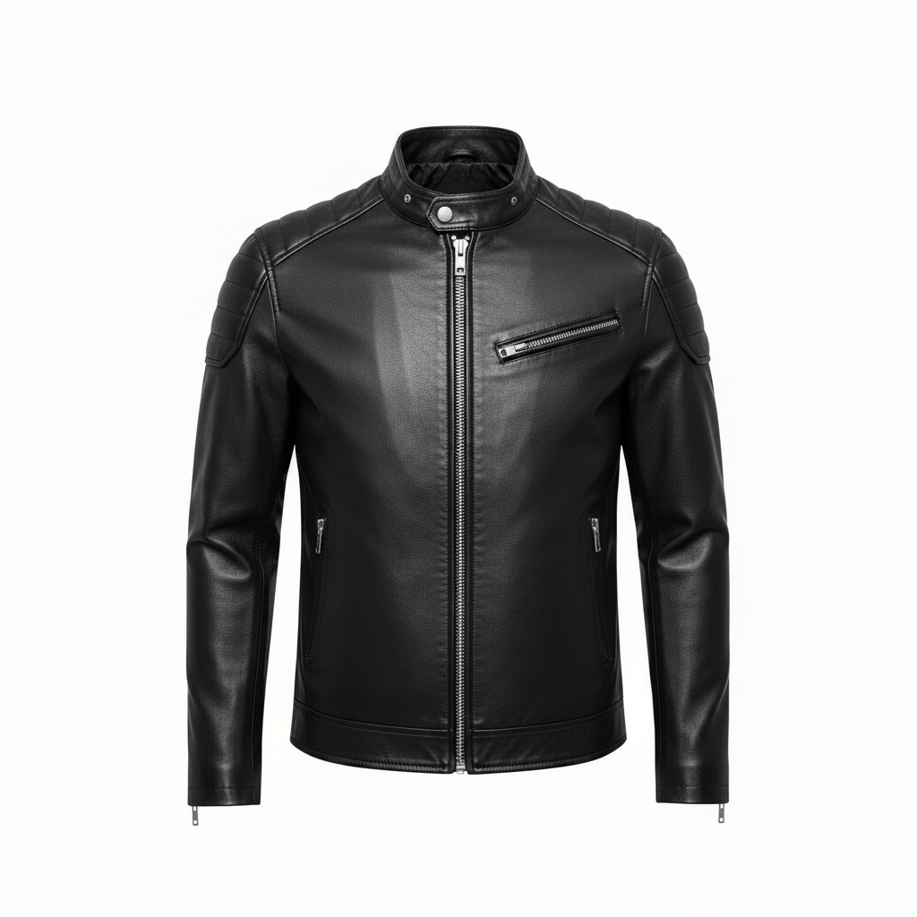 Men's Leather Jacket with Stand-Up Collar – Durable PU Leather for Autumn and Winter Casual Wear