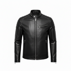 Men's Leather Jacket with Stand-Up Collar – Durable PU Leather for Autumn and Winter Casual Wear